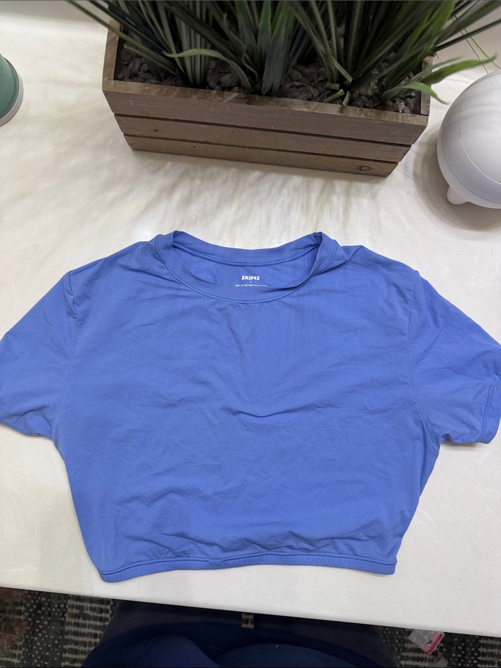 SKIMS Cropped Crewneck Tee in Stellar Blue